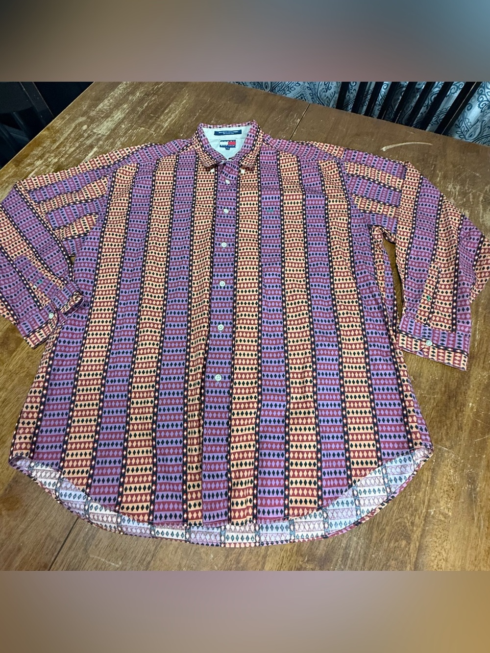 Tommy Hilfiger Men’s Striped Geometric Button-Down Shirt - Purple & Orange